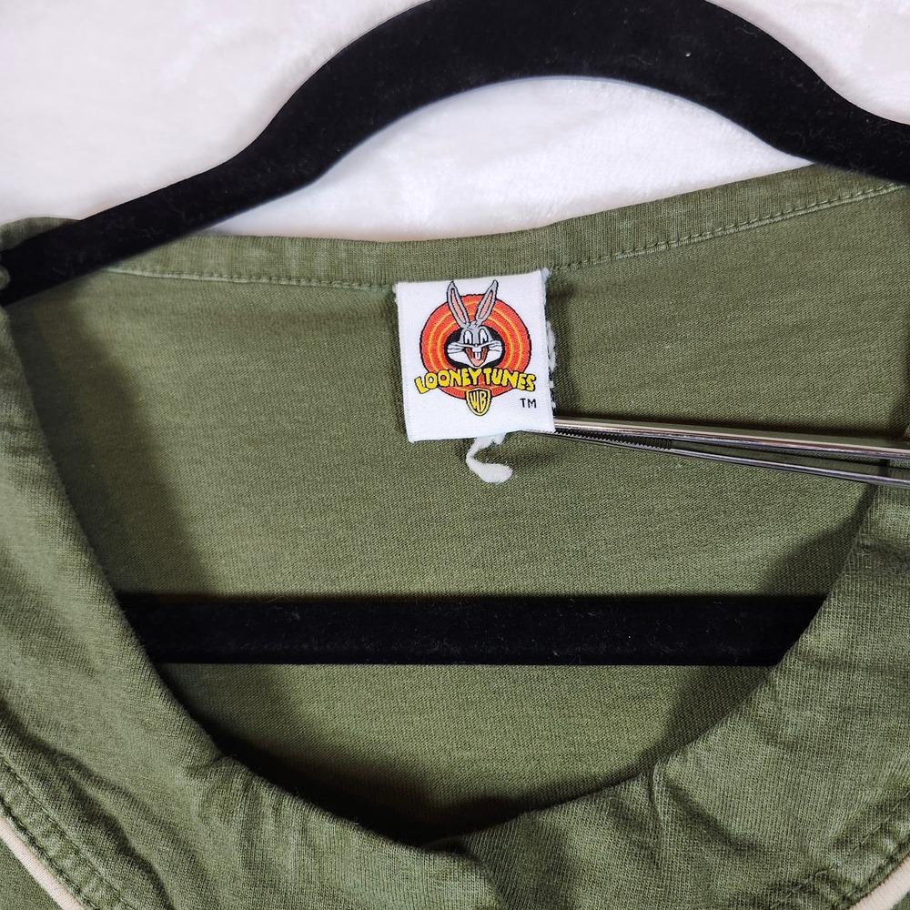 Vintage Looney Tunes Tweety Bird Attitude Baseball Jersey Women Olive Green Tan - Picture 3 of 9